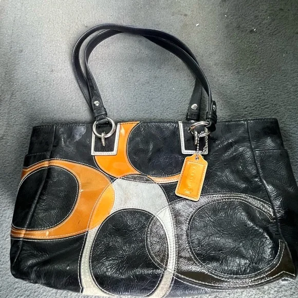 Coach Black and Orange Leather Tote Bag - Picture 2 of 7